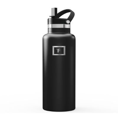 IRON FLASK Camping & Hiking Hydration Flask with Straw, BPA-Free Insulated Stainless Steel Sports Water Bottle - 24 oz Midnight Black
