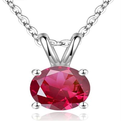1pc Adabele Real Sterling Silver July Birthstone Necklace 18 inch 6mm Created Red Ruby Round Cut Solitaire Cubic Zirconia CZ Stone Pendant Anniversary Birthday Women Gift NK18-A7