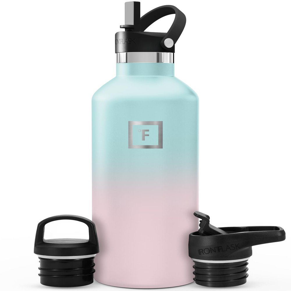 IRON FLASK Camping & Hiking Hydration Flask with Straw, BPA-Free Insulated Stainless Steel Sports Water Bottle - 32 oz Bubble Gum