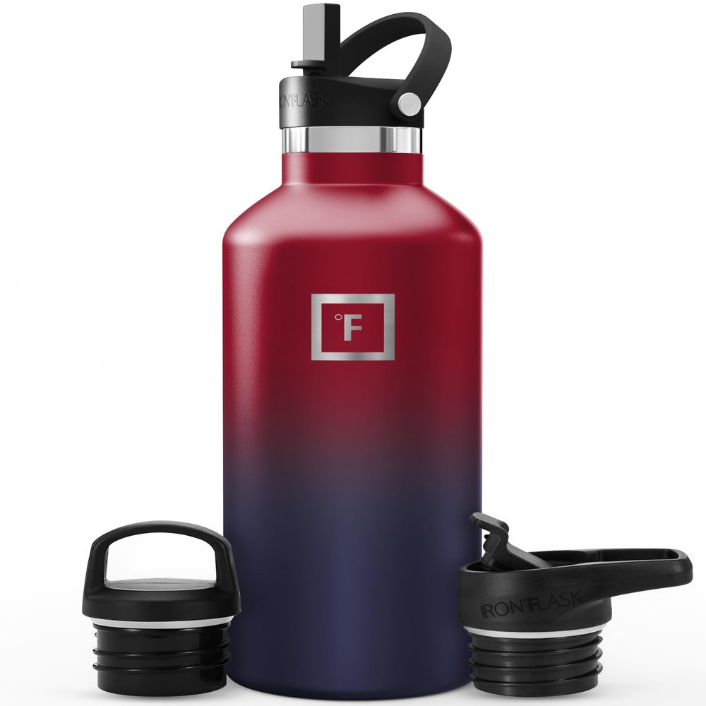 IRON FLASK Camping & Hiking Hydration Flask with Straw, BPA-Free Insulated Stainless Steel Sports Water Bottle - 32 oz Dark Rainbow