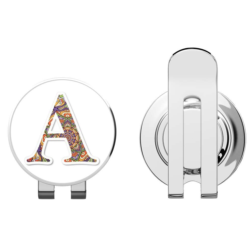 888 Graphics A Letter Ornamental Mandala Fancy Font Golf Hat Clip with Magnetic Ball Marker