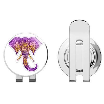 888 Graphics Elephant Henna Purple Golf Hat Clip with Magnetic Ball Marker