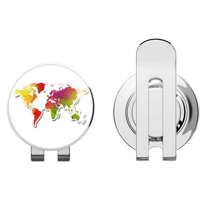 888 Graphics World Map Watercolor Golf Hat Clip with Magnetic Ball Marker