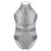 Aislor Kids Big Girls Sequins Mesh Halter Cutouts Back Ballet Dance Gymnastics Leotard Jumpsuit Dance Costumes Grey 6 Years view 3