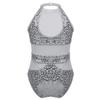 Aislor Kids Big Girls Sequins Mesh Halter Cutouts Back Ballet Dance Gymnastics Leotard Jumpsuit Dance Costumes Grey 6 Years view 4