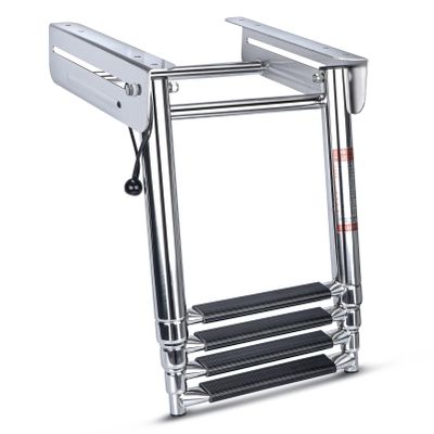 Marinebaby 3/4 Steps Under Platform Slide Mount Boat Boarding Ladder, Stainless Steel Telescoping Marine Ladder (4 Steps)