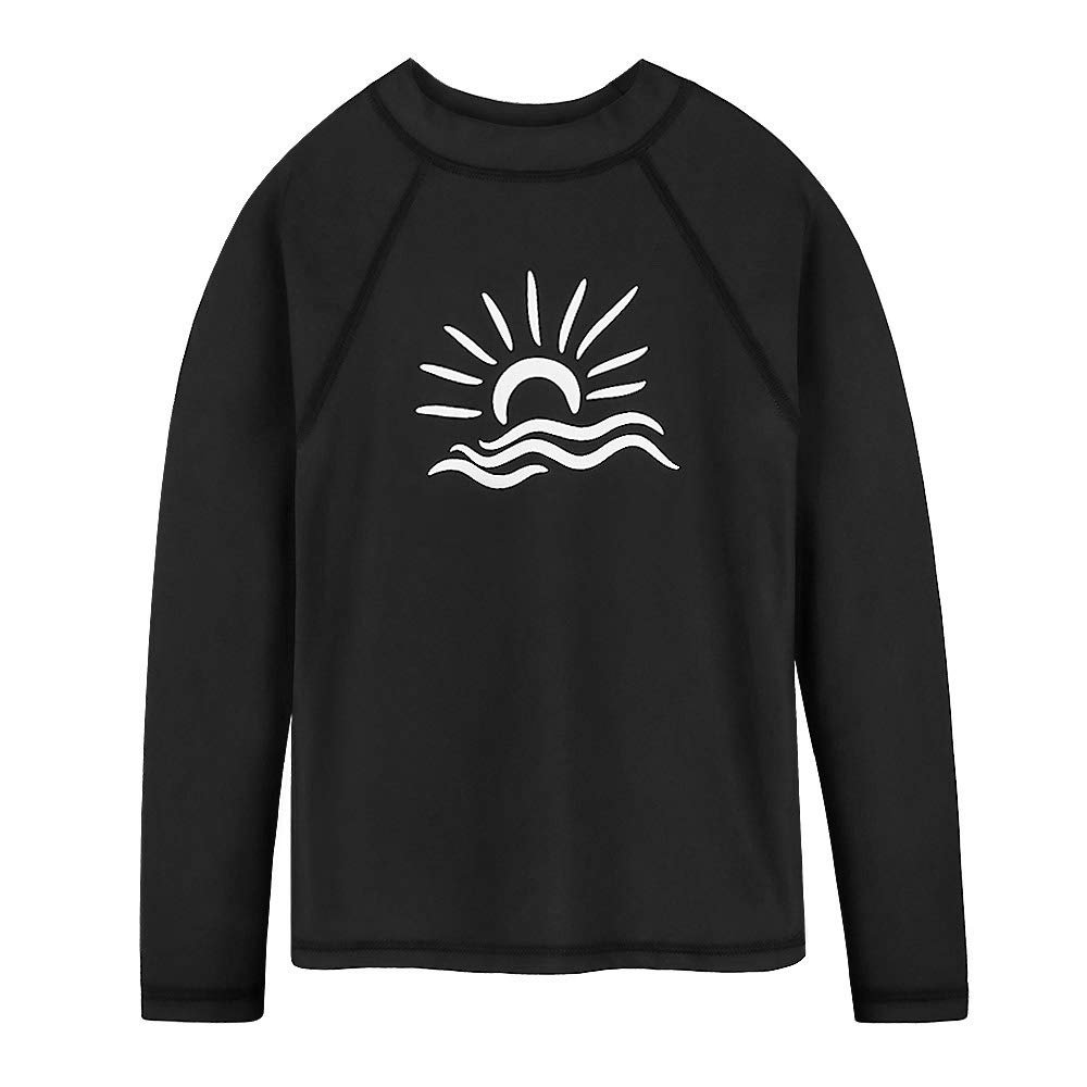 TFJH E Boys & Girls Swim Shirt Long Sleeve Rashguard Suit Kids Sunsuits Swimsuit Black 8A