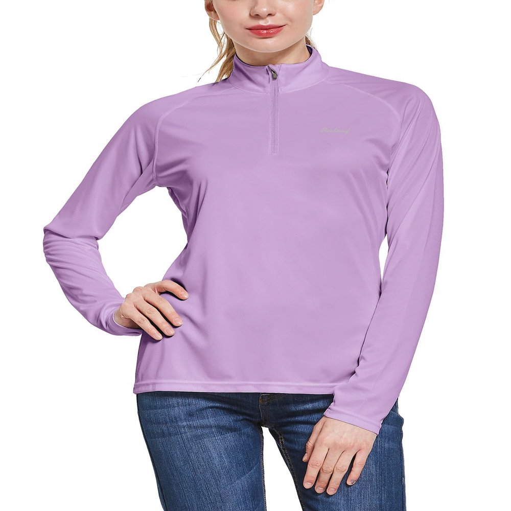 baleaf Women's Sun Shirts 1/4 Zip Pullover UPF50+ UV Protection Lightweight Quick Dry Golf Hiking Running Workout Tops Purple Size XL