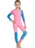 Girls Sun Suit Long Sleeve UV Sun Protection Swimsuit One Piece Stretch Full Coverage Wetsuit Swimwear Pink XL view 2