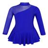 CHICTRY Girls' Sparkly Mock Neck Mesh Figure Ice Skating Dress Spandex Long Sleeves Dance Leotard Sapphire 8
