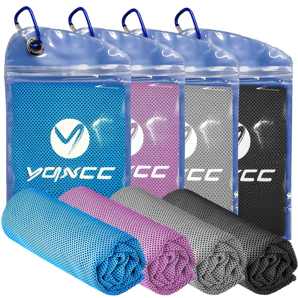 YQXCC Cooling Towels | 4 Pack 47"x12" | Ice Cool for Neck | Microfiber Soft Breathable Chilly | for Yoga, Sports, Golf, Gym, Camping, Running, Fitness, Workout & More Activities