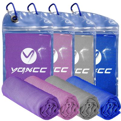 YQXCC Cooling Towels | 4 Pack 47"x12" | Ice Cool for Neck | Microfiber Soft Breathable Chilly | for Yoga, Sports, Golf, Gym, Camping, Running, Fitness, Workout & More Activities