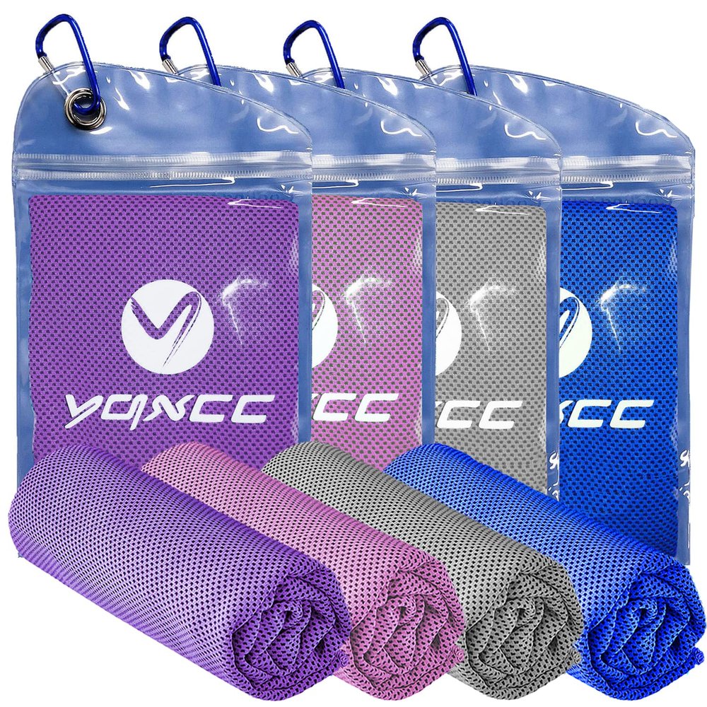 YQXCC Cooling Towels | 4 Pack 47"x12" | Ice Cool for Neck | Microfiber Soft Breathable Chilly | for Yoga, Sports, Golf, Gym, Camping, Running, Fitness, Workout & More Activities