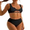 SUUKSESS Women Cutout Bikini Sets Push Up High Waisted Swimsuits 2 Piece (M(4-6), Black) view 2