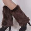 AkoMatial Women's Winter Fashion Solid Color Comfortable Boot Covers Warm Furry Faux Fur Long Leg Warmers - Black 30cm view 4