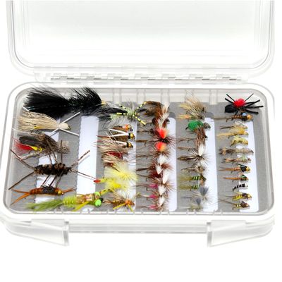 Superbe Flies 48 Assorted Trout Fly Fishing Flies Kit | Waterproof Fly Fishing Box | Nymphs, Wet, Streamer, Hopper & Dry Flies