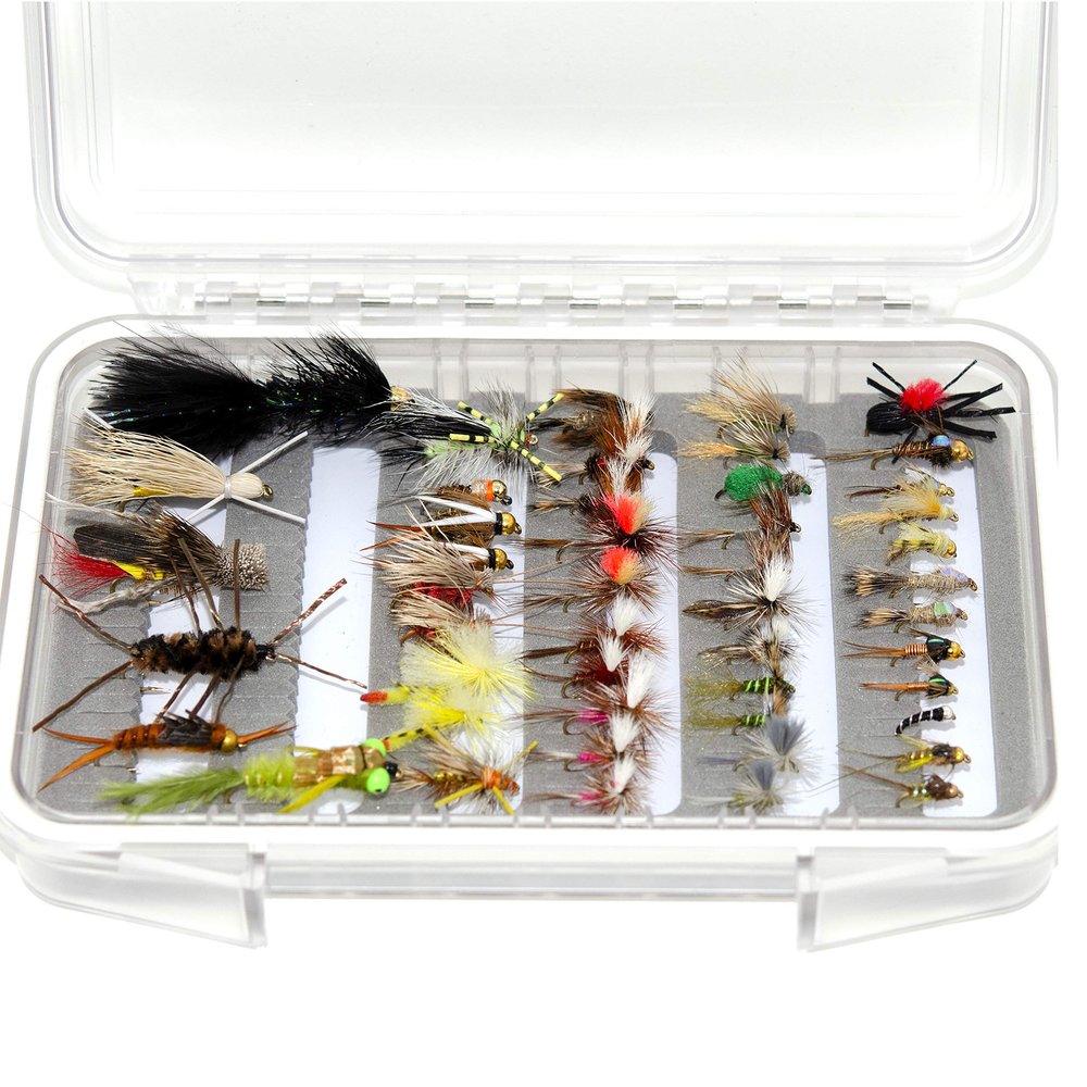Superbe Flies 48 Assorted Trout Fly Fishing Flies Kit | Waterproof Fly Fishing Box | Nymphs, Wet, Streamer, Hopper & Dry Flies
