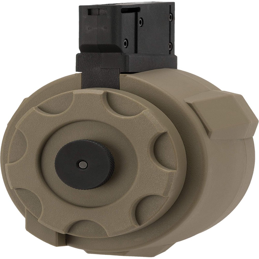 Evike Airsoft - Angel Custom 1500 Round Thunderstorm Electric Winding Drum Airsoft Mag (Model: Airsoft M14 / Dark Earth)
