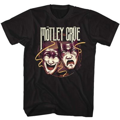Motley Crue Heavy Metal Band Drama Masks Theatre of Pain Adult Short Sleeve T-Shirt Graphic Tee Black