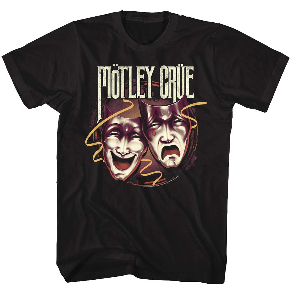 Motley Crue Heavy Metal Band Drama Masks Theatre of Pain Adult Short Sleeve T-Shirt Graphic Tee Black
