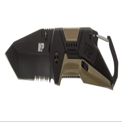 Smith & Wesson M&P Repo 8in High Carbon S.S. Assisted Folding Knife with 3.2in Tanto Blade and Aluminum/Overmold Handle for Outdoor, Tactical, Survival and EDC