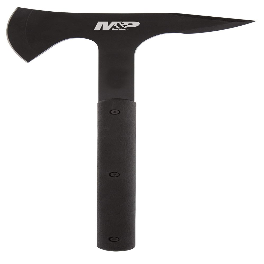 Smith & Wesson M&P Extraction & Evasion 16in S.S. Full Tang Tactical Axe with a Spearpoint Spine, Rubberized Handle and Sheath for Outdoor, Survival and EDC