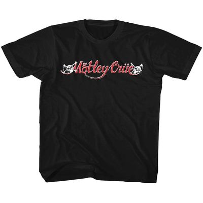 American Classics Motley Crue Heavy Metal Band Red & White Logo Youth Short Sleeve T-Shirt Graphic Tee Black