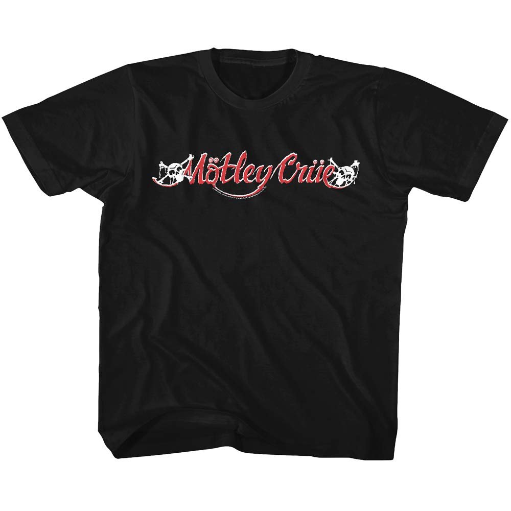 American Classics Motley Crue Heavy Metal Band Red & White Logo Youth Short Sleeve T-Shirt Graphic Tee Black