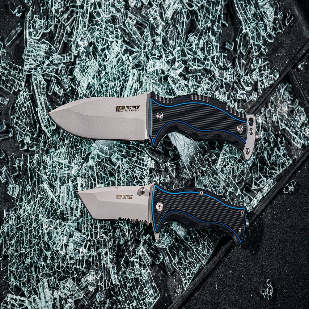 Smith & Wesson M&P Officer 8.5in S.S. Full Tang Fixed Blade Knife with 4in Drop Point, G10 Handle and Glass Break for Outdoor, Tactical, Survival and EDC,Black