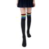 AkoMatial Winter Cotton Breathable Rainbow Stripe Tube Dress Over the Knee Thigh High Cosplay Socks for Women Girl - Black view 1