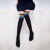 AkoMatial Winter Cotton Breathable Rainbow Stripe Tube Dress Over the Knee Thigh High Cosplay Socks for Women Girl - Black view 3