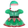 Agoky Girls Sequins Figure Ice Skating Roller Skating Ballet Dance Dress Christmas Santa Dance Costume Green Striped 1-2 view 1