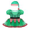 Agoky Girls Sequins Figure Ice Skating Roller Skating Ballet Dance Dress Christmas Santa Dance Costume Green Striped 1-2 view 2