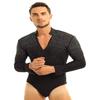 YOOJIA Men's Shiny Rhinestones Long Sleeve Latin Tango Rumba Dance Leotard Bodysuit Dancewear Black X-Large view 3