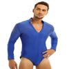 YOOJIA Men's Shiny Rhinestones Long Sleeve Latin Tango Rumba Dance Leotard Bodysuit Dancewear Royal Blue X-Large view 2