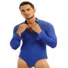 YOOJIA Men's Shiny Rhinestones Long Sleeve Latin Tango Rumba Dance Leotard Bodysuit Dancewear Royal Blue X-Large view 3