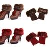 AkoMatial Solid Color Short Leg Warmer Winter Warm Elastic Faux Fur Crochet Knit Cuffs Boot Toppers Socks for Women - Wine Red view 3