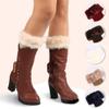 AkoMatial Solid Color Short Leg Warmer Winter Warm Elastic Faux Fur Crochet Knit Cuffs Boot Toppers Socks for Women - Coffee view 2