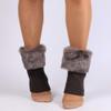 AkoMatial Solid Color Short Leg Warmer Winter Warm Elastic Faux Fur Crochet Knit Cuffs Boot Toppers Socks for Women - Coffee view 4