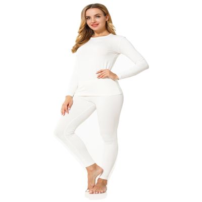 ViCherub Women's Thermal Underwear Set Long Johns Base Layer Fleece Lined Cold Weather Soft Top Bottom Cream White Medium