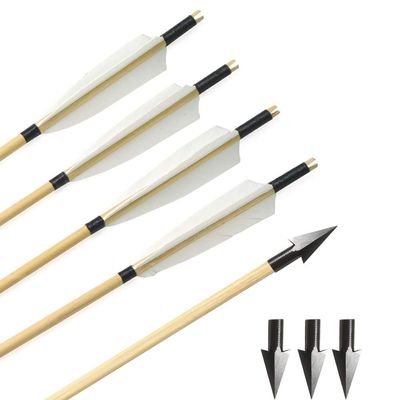 SHARROW Archery Wooden Arrows 31" Handmade Wooden Shaft Target Arrows with 5" Turkey Feathers and Replaceable Broadheads for Recurve Bow Longbow (Types 1, 6pcs)