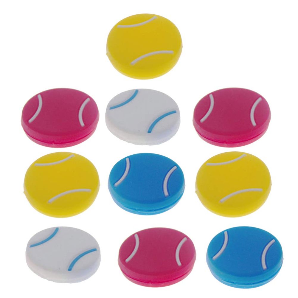 BESPORTBLE 10PCS Tennis Racket Vibration Dampeners, Tennis Shape Tennis Racquet Shock Absorbers Tennis Racket Strings Dampers for Players (Random Color)