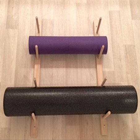 Sportify Classy Wood Foam Roller & Yoga Mat Storage Rack. Holds 4, 8, 12 etc. Modular (Sold by The Pairs and no. of Pairs You get Determines no. of mats/Rollers You Hold). Easy Wall Mount & Hardware.