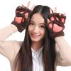 Elonglin Warm Plush Half Finger Gloves Women Girls Winter Fleece Mittens Cute Cat Pads Pattern Brown view 2