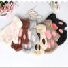 Elonglin Warm Plush Half Finger Gloves Women Girls Winter Fleece Mittens Cute Cat Pads Pattern Brown view 3