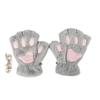 Elonglin Warm Plush Half Finger Gloves Women Girls Winter Fleece Mittens Cute Cat Pads Pattern Grey view 1