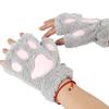 Elonglin Warm Plush Half Finger Gloves Women Girls Winter Fleece Mittens Cute Cat Pads Pattern Grey view 2