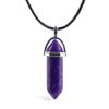 Anglacesmade Bullet Shape Gemstone Choker Necklace Hexagonal Pointed Reiki Chakra Pendant Leather Necklace Bohemian Jewelry for Women(Purple Turquoise) view 1