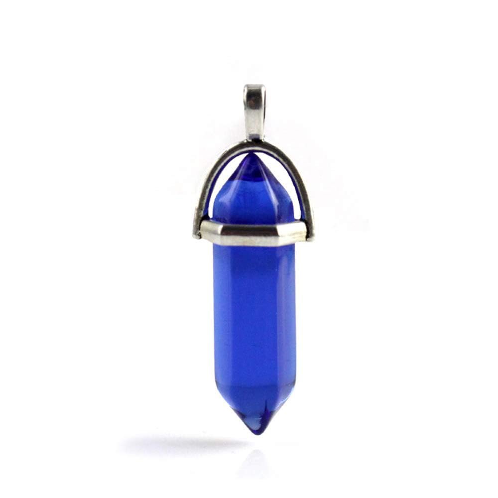 Anglacesmade Bullet Shape Gemstone Choker Necklace Hexagonal Pointed Reiki Chakra Pendant Leather Necklace Bohemian Jewelry for Women(Royal blue Crystal)