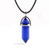 Anglacesmade Bullet Shape Gemstone Choker Necklace Hexagonal Pointed Reiki Chakra Pendant Leather Necklace Bohemian Jewelry for Women(Royal blue Crystal) view 3